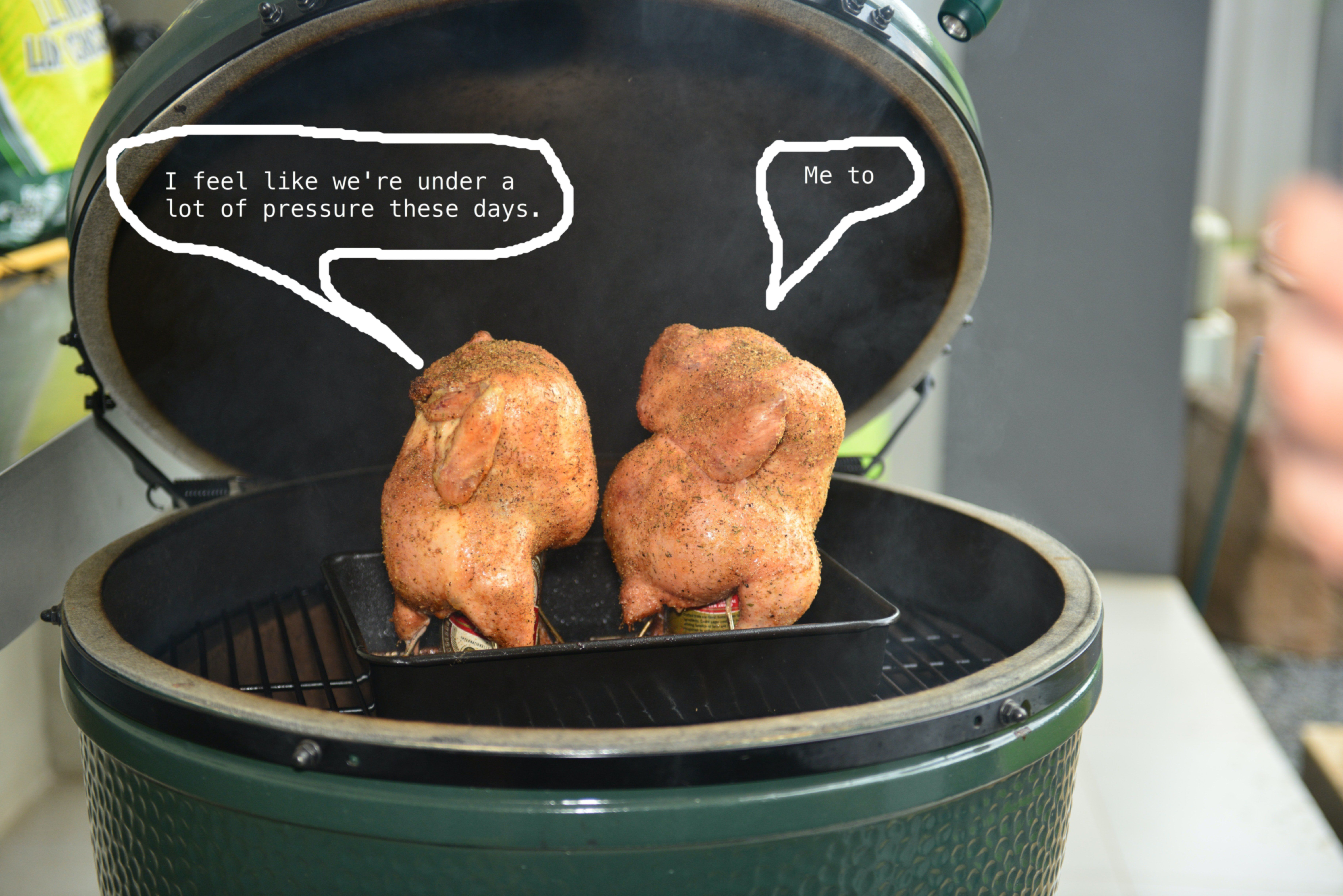 Two roasted chickens in a pressure cooker